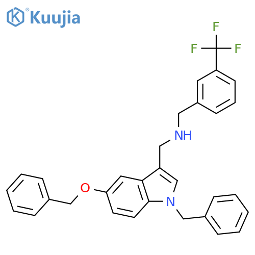 1H-INDOLE-3-METHANAMINE, 5-(PHENYLMETHOXY)-1-(PHENYLMETHYL)-N-[[3-(TRIFLUOROMETHYL)PHENYL]METHYL]- structure
