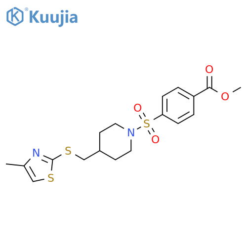 methyl 4-[(4-{[(4-methyl-1,3-thiazol-2-yl)sulfanyl]methyl}piperidin-1-yl)sulfonyl]benzoate structure