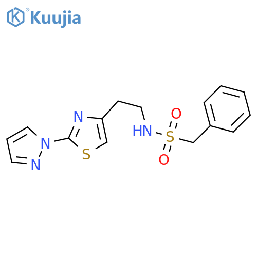 1-phenyl-N-{2-2-(1H-pyrazol-1-yl)-1,3-thiazol-4-ylethyl}methanesulfonamide structure