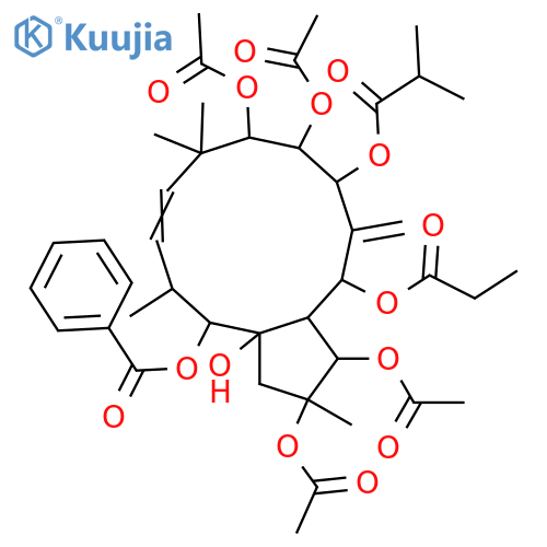 6(17),11-Jatrophadiene-2,3,5,7,8,9,14,15-octol; (2α,3β,5α,7β,8α,9α,11E,13β,14β,15β)-form, 14-Benzoyl, 7-O-(2-methylpropanoyl), 5-propanoyl, 2,3,8,9-tetra-Ac structure