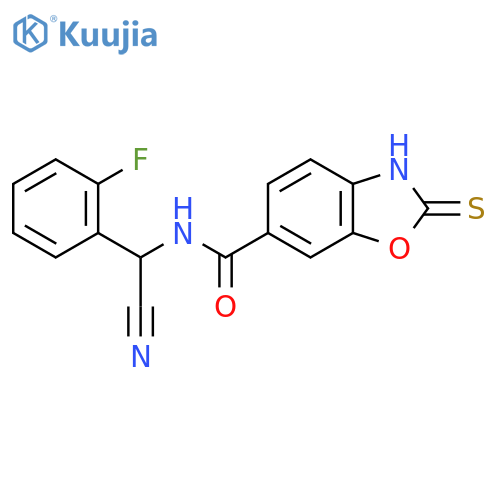 N-[Cyano(2-fluorophenyl)methyl]-2-sulfanyl-1,3-benzoxazole-6-carboxamide structure