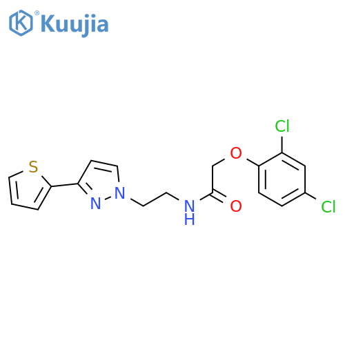 2-(2,4-dichlorophenoxy)-N-{2-3-(thiophen-2-yl)-1H-pyrazol-1-ylethyl}acetamide structure