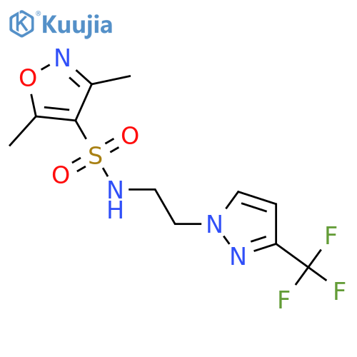 3,5-dimethyl-N-{2-3-(trifluoromethyl)-1H-pyrazol-1-ylethyl}-1,2-oxazole-4-sulfonamide structure
