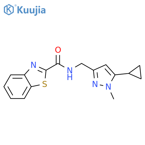 N-[(5-cyclopropyl-1-methyl-1H-pyrazol-3-yl)methyl]-1,3-benzothiazole-2-carboxamide structure