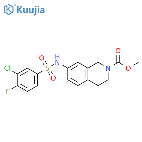 methyl 7-(3-chloro-4-fluorobenzenesulfonamido)-1,2,3,4-tetrahydroisoquinoline-2-carboxylate structure