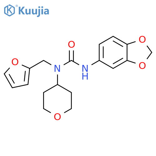 3-(2H-1,3-benzodioxol-5-yl)-1-[(furan-2-yl)methyl]-1-(oxan-4-yl)urea structure