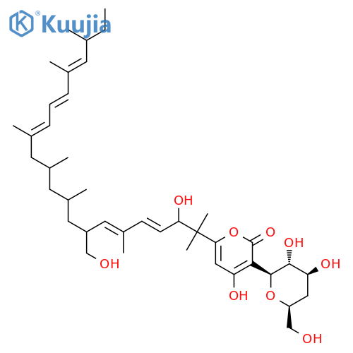 2H-Pyran-2-one,3-(4-deoxy-b-xylo-hexopyranosyl)-4-hydroxy-6-[2-hydroxy-7-(hydroxymethyl)-1,1,5,9,11,13,17,19-octamethyl-3,5,13,15,17-heneicosapentaenyl]-(9CI) structure
