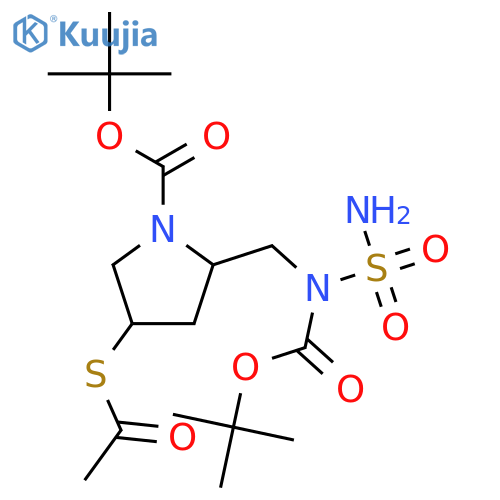 Tert-butyl (2S,4S)-4-acetylsulfanyl-2-[[(2-methylpropan-2-yl)oxycarbonyl-sulfamoylamino]methyl]pyrrolidine-1-carboxylate structure