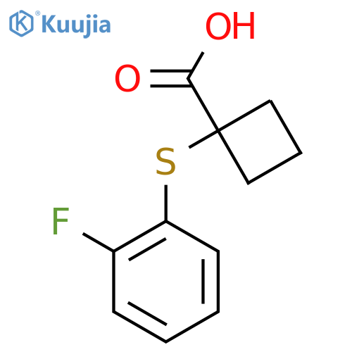 1-(2-fluorophenyl)sulfanylcyclobutane-1-carboxylic acid structure