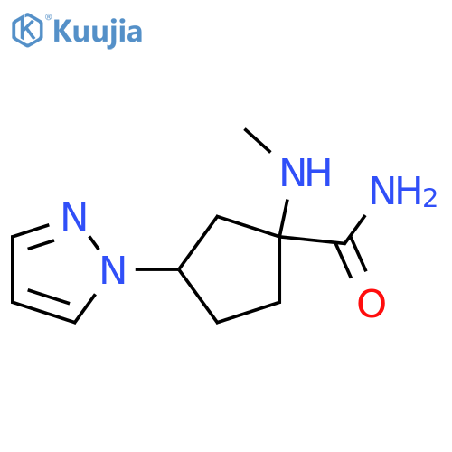 1-(methylamino)-3-(1H-pyrazol-1-yl)cyclopentane-1-carboxamide structure