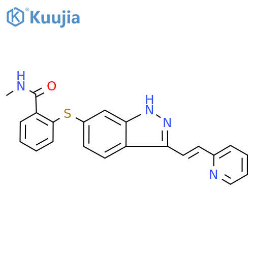 N-methyl-2-({3-2-(pyridin-2-yl)ethenyl-1H-indazol-6-yl}sulfanyl)benzamide structure