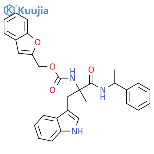 Carbamic acid,N-[(1R)-1-(1H-indol-3-ylmethyl)-1-methyl-2-oxo-2-[[(1S)-1-phenylethyl]amino]ethyl]-,2-benzofuranylmethyl ester structure