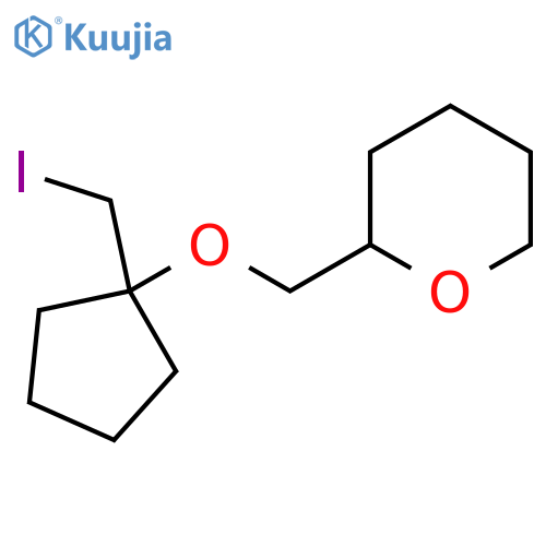 2-({1-(iodomethyl)cyclopentyloxy}methyl)oxane structure