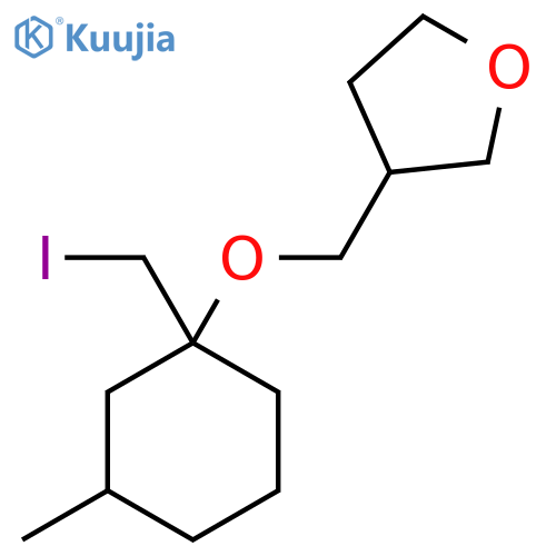 3-({1-(iodomethyl)-3-methylcyclohexyloxy}methyl)oxolane structure