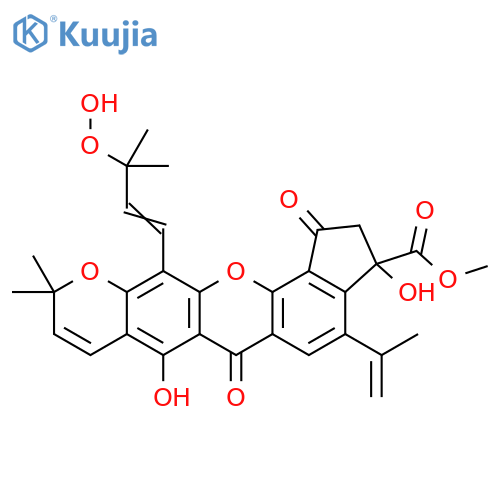 10H-Cyclopenta[h]pyrano[3,2-b]xanthene-3-carboxylicacid,1,2,3,6-tetrahydro-12-(3-hydroperoxy-3-methyl-1-butenyl)-3,7-dihydroxy-10,10-dimethyl-4-(1-methylethenyl)-1,6-dioxo-,methyl ester (9CI) structure