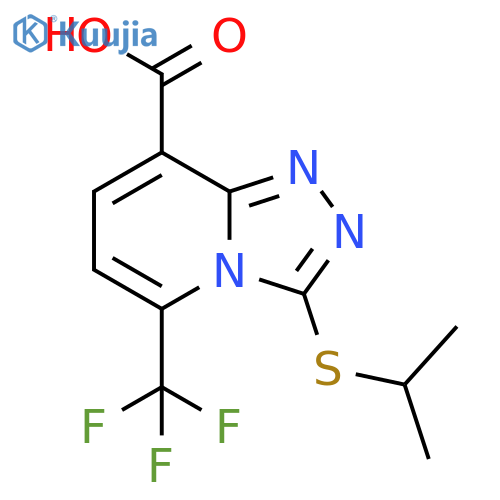3-(propan-2-ylsulfanyl)-5-(trifluoromethyl)-1,2,4triazolo4,3-apyridine-8-carboxylic acid structure