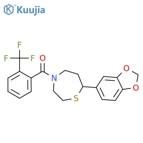7-(2H-1,3-benzodioxol-5-yl)-4-[2-(trifluoromethyl)benzoyl]-1,4-thiazepane structure