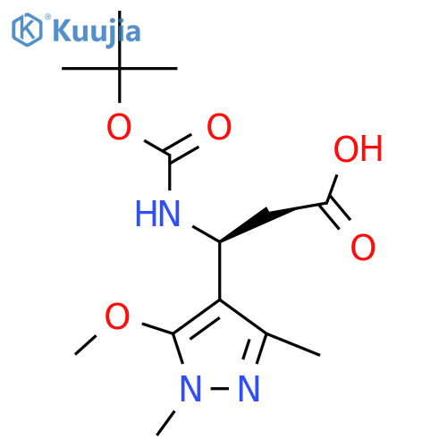 (3S)-3-{(tert-butoxy)carbonylamino}-3-(5-methoxy-1,3-dimethyl-1H-pyrazol-4-yl)propanoic acid structure