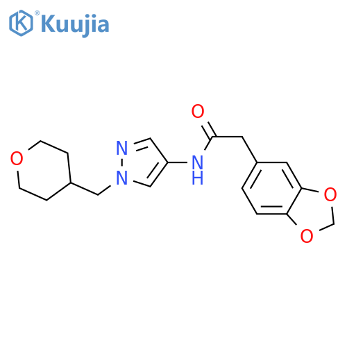 2-(1,3-benzodioxol-5-yl)-N-[1-(oxan-4-ylmethyl)pyrazol-4-yl]acetamide structure