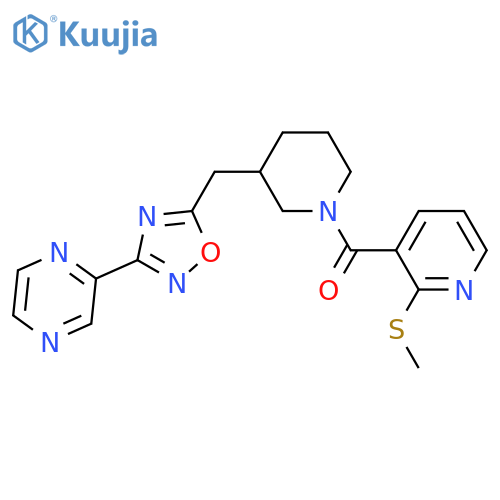 2-[5-({1-[2-(methylsulfanyl)pyridine-3-carbonyl]piperidin-3-yl}methyl)-1,2,4-oxadiazol-3-yl]pyrazine structure