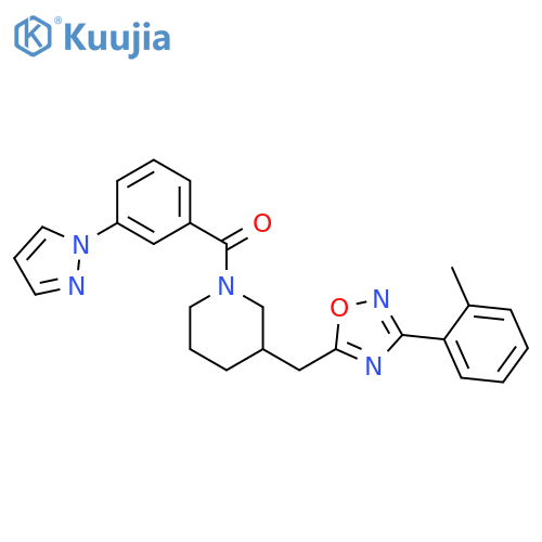 3-{[3-(2-methylphenyl)-1,2,4-oxadiazol-5-yl]methyl}-1-[3-(1H-pyrazol-1-yl)benzoyl]piperidine structure
