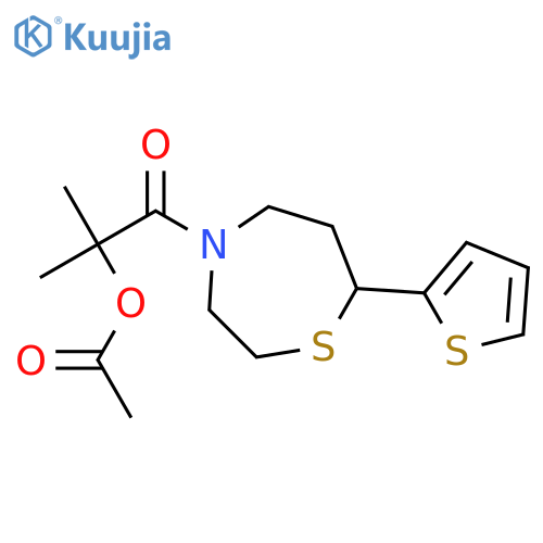2-methyl-1-oxo-1-[7-(thiophen-2-yl)-1,4-thiazepan-4-yl]propan-2-yl acetate structure