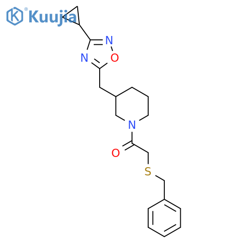 2-(benzylsulfanyl)-1-{3-[(3-cyclopropyl-1,2,4-oxadiazol-5-yl)methyl]piperidin-1-yl}ethan-1-one structure
