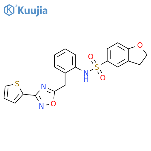 N-(2-{[3-(thiophen-2-yl)-1,2,4-oxadiazol-5-yl]methyl}phenyl)-2,3-dihydro-1-benzofuran-5-sulfonamide structure