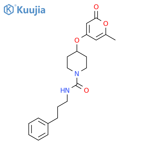 4-((6-methyl-2-oxo-2H-pyran-4-yl)oxy)-N-(3-phenylpropyl)piperidine-1-carboxamide structure