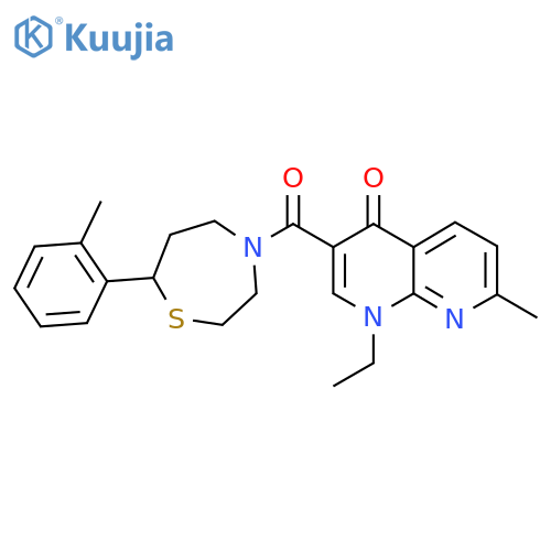 1-ethyl-7-methyl-3-[7-(2-methylphenyl)-1,4-thiazepane-4-carbonyl]-1,4-dihydro-1,8-naphthyridin-4-one structure