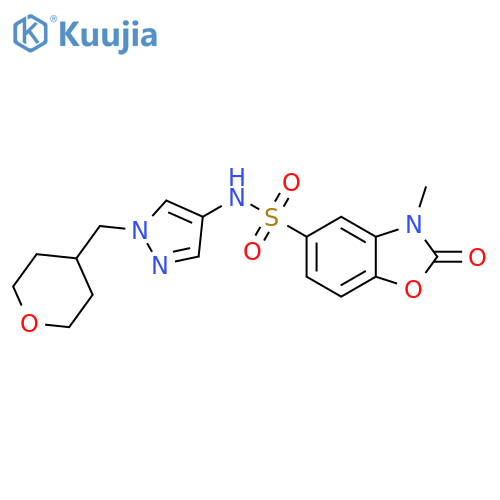 3-methyl-N-[1-(oxan-4-ylmethyl)pyrazol-4-yl]-2-oxo-1,3-benzoxazole-5-sulfonamide structure