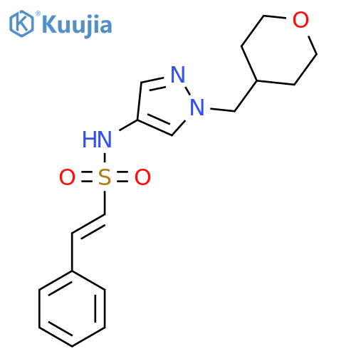 (E)-2-phenyl-N-(1-((tetrahydro-2H-pyran-4-yl)methyl)-1H-pyrazol-4-yl)ethenesulfonamide structure