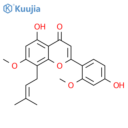 4H-1-Benzopyran-4-one, 5-hydroxy-2-(4-hydroxy-2-methoxyphenyl)-7-methoxy-8-(3-methyl-2-buten-1-yl)- structure