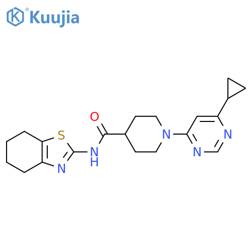 1-(6-cyclopropylpyrimidin-4-yl)-N-(4,5,6,7-tetrahydro-1,3-benzothiazol-2-yl)piperidine-4-carboxamide structure