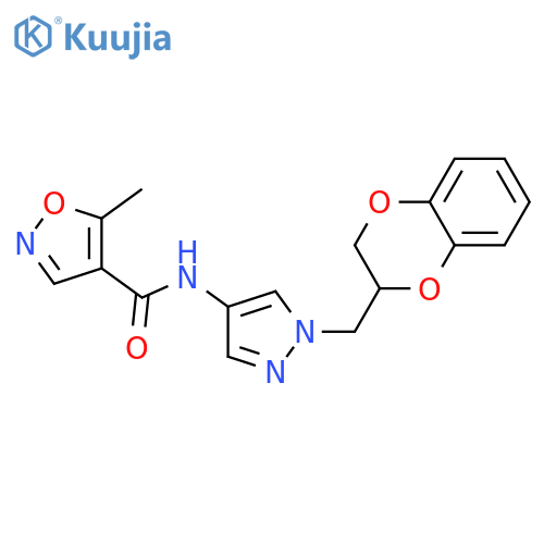 N-[1-(2,3-dihydro-1,4-benzodioxin-3-ylmethyl)pyrazol-4-yl]-5-methyl-1,2-oxazole-4-carboxamide structure