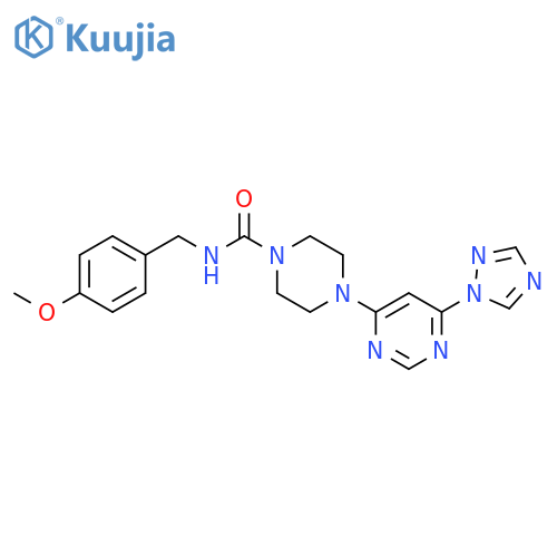 N-[(4-methoxyphenyl)methyl]-4-[6-(1,2,4-triazol-1-yl)pyrimidin-4-yl]piperazine-1-carboxamide structure
