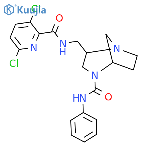 2-{[(3,6-dichloropyridin-2-yl)formamido]methyl}-N-phenyl-1,4-diazabicyclo[3.2.1]octane-4-carboxamide structure
