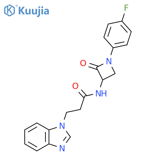 3-(1H-1,3-benzodiazol-1-yl)-N-[1-(4-fluorophenyl)-2-oxoazetidin-3-yl]propanamide structure