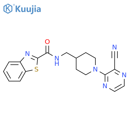 N-{[1-(3-cyanopyrazin-2-yl)piperidin-4-yl]methyl}-1,3-benzothiazole-2-carboxamide structure