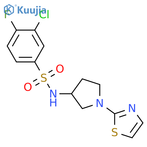 3-chloro-4-fluoro-N-[1-(1,3-thiazol-2-yl)pyrrolidin-3-yl]benzene-1-sulfonamide structure