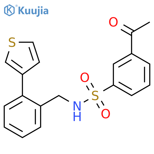3-acetyl-N-[(2-thiophen-3-ylphenyl)methyl]benzenesulfonamide structure