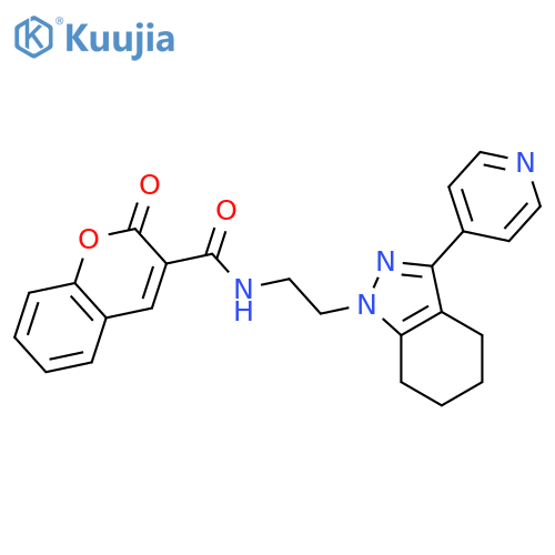 2-oxo-N-{2-[3-(pyridin-4-yl)-4,5,6,7-tetrahydro-1H-indazol-1-yl]ethyl}-2H-chromene-3-carboxamide structure