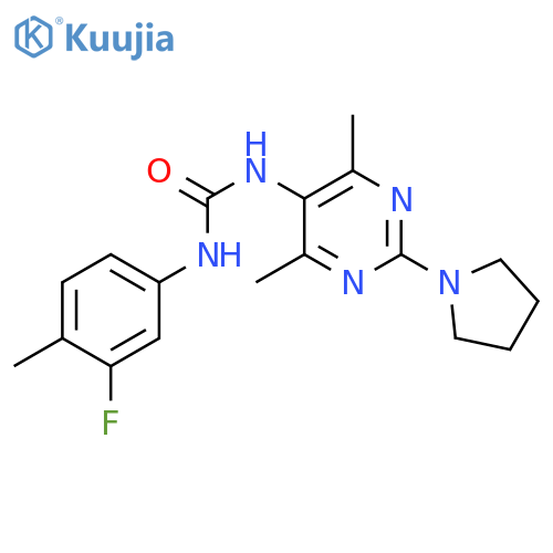 3-4,6-dimethyl-2-(pyrrolidin-1-yl)pyrimidin-5-yl-1-(3-fluoro-4-methylphenyl)urea structure