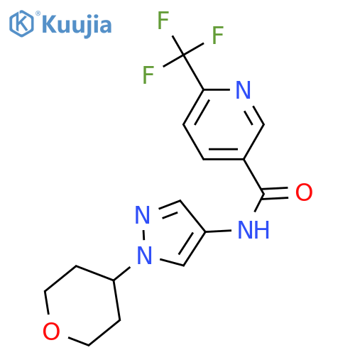 N-[1-(oxan-4-yl)pyrazol-4-yl]-6-(trifluoromethyl)pyridine-3-carboxamide structure