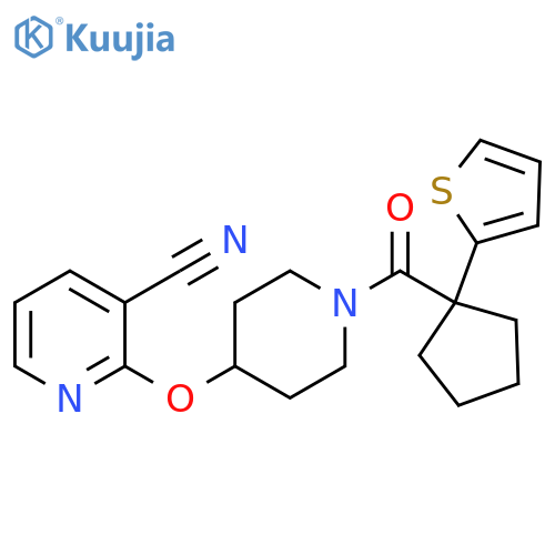 2-({1-[1-(thiophen-2-yl)cyclopentanecarbonyl]piperidin-4-yl}oxy)pyridine-3-carbonitrile structure