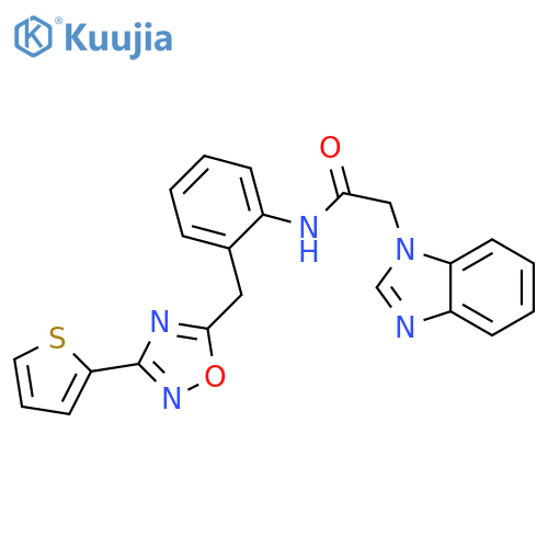 2-(1H-1,3-benzodiazol-1-yl)-N-(2-{[3-(thiophen-2-yl)-1,2,4-oxadiazol-5-yl]methyl}phenyl)acetamide structure