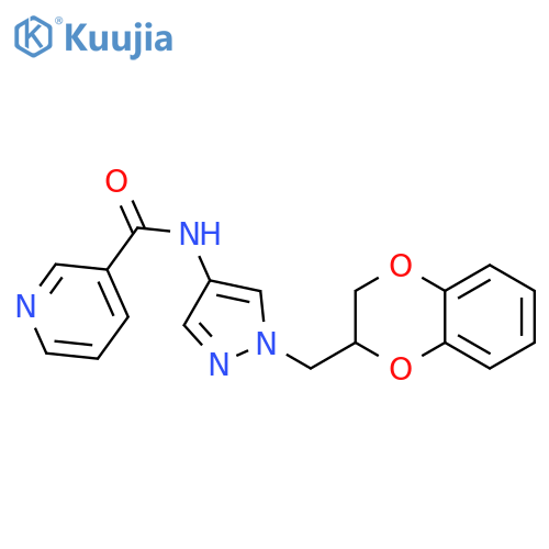 N-[1-(2,3-dihydro-1,4-benzodioxin-3-ylmethyl)pyrazol-4-yl]pyridine-3-carboxamide structure