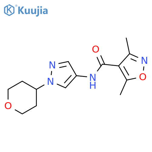 3,5-dimethyl-N-[1-(oxan-4-yl)pyrazol-4-yl]-1,2-oxazole-4-carboxamide structure
