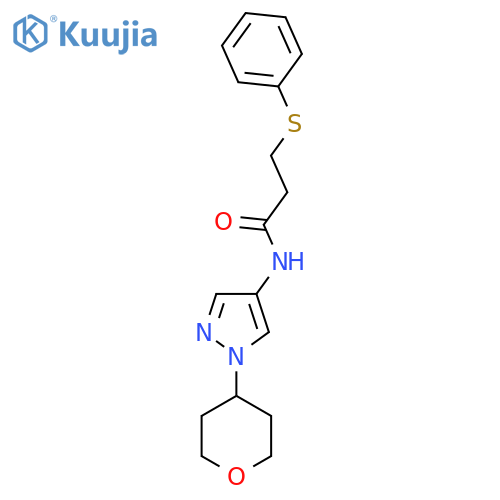 3-(phenylthio)-N-(1-(tetrahydro-2H-pyran-4-yl)-1H-pyrazol-4-yl)propanamide structure