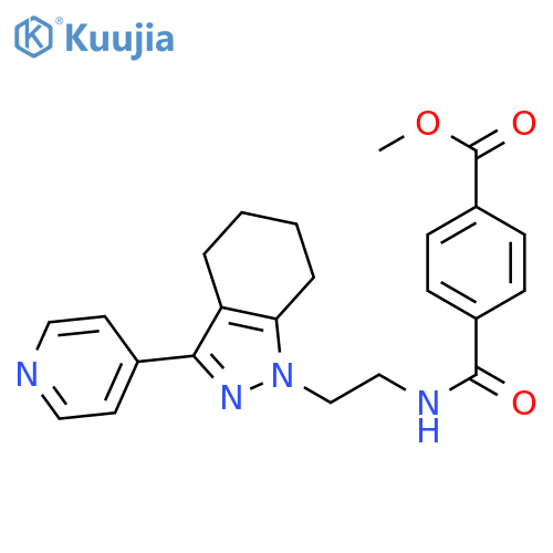 methyl 4-({2-[3-(pyridin-4-yl)-4,5,6,7-tetrahydro-1H-indazol-1-yl]ethyl}carbamoyl)benzoate structure